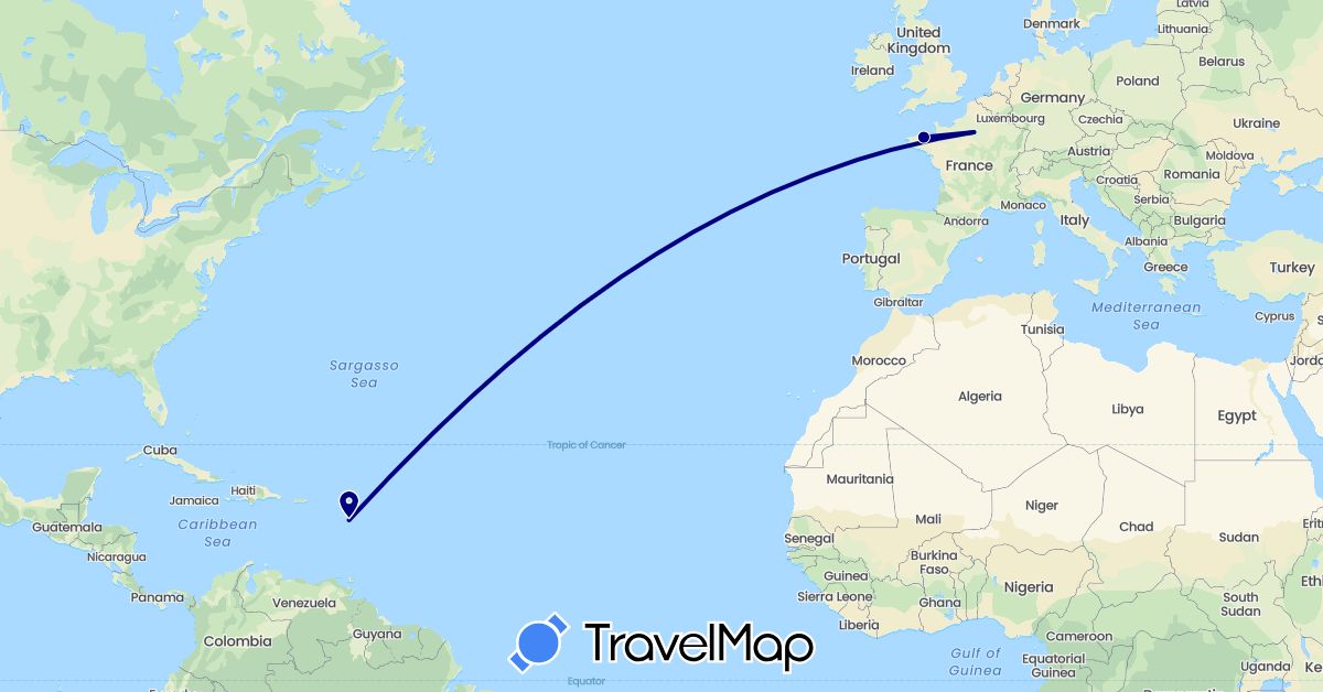 TravelMap itinerary: driving in France, Guadeloupe (Europe, North America)